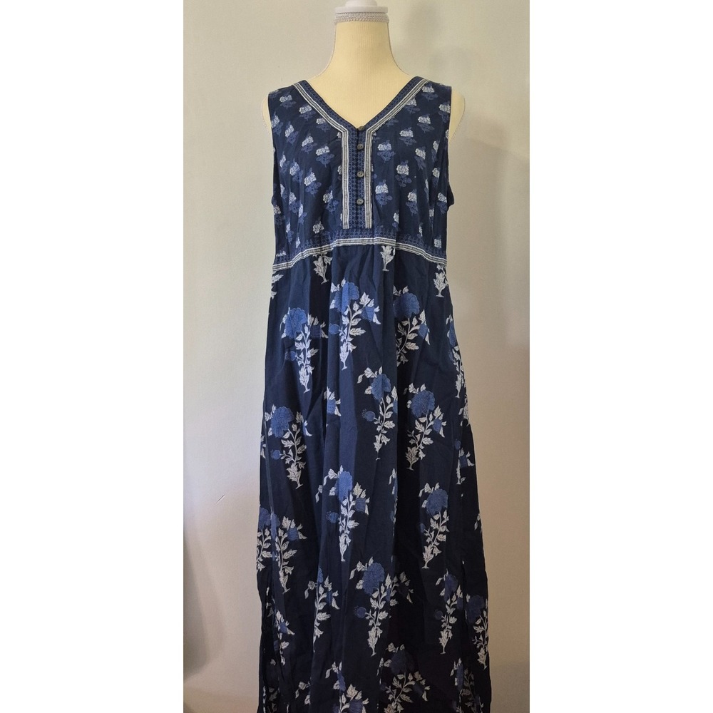 J. Jill Size S 100% Cotton Sleeveless Maxi Dress Floral Boho Coastal Grandmother